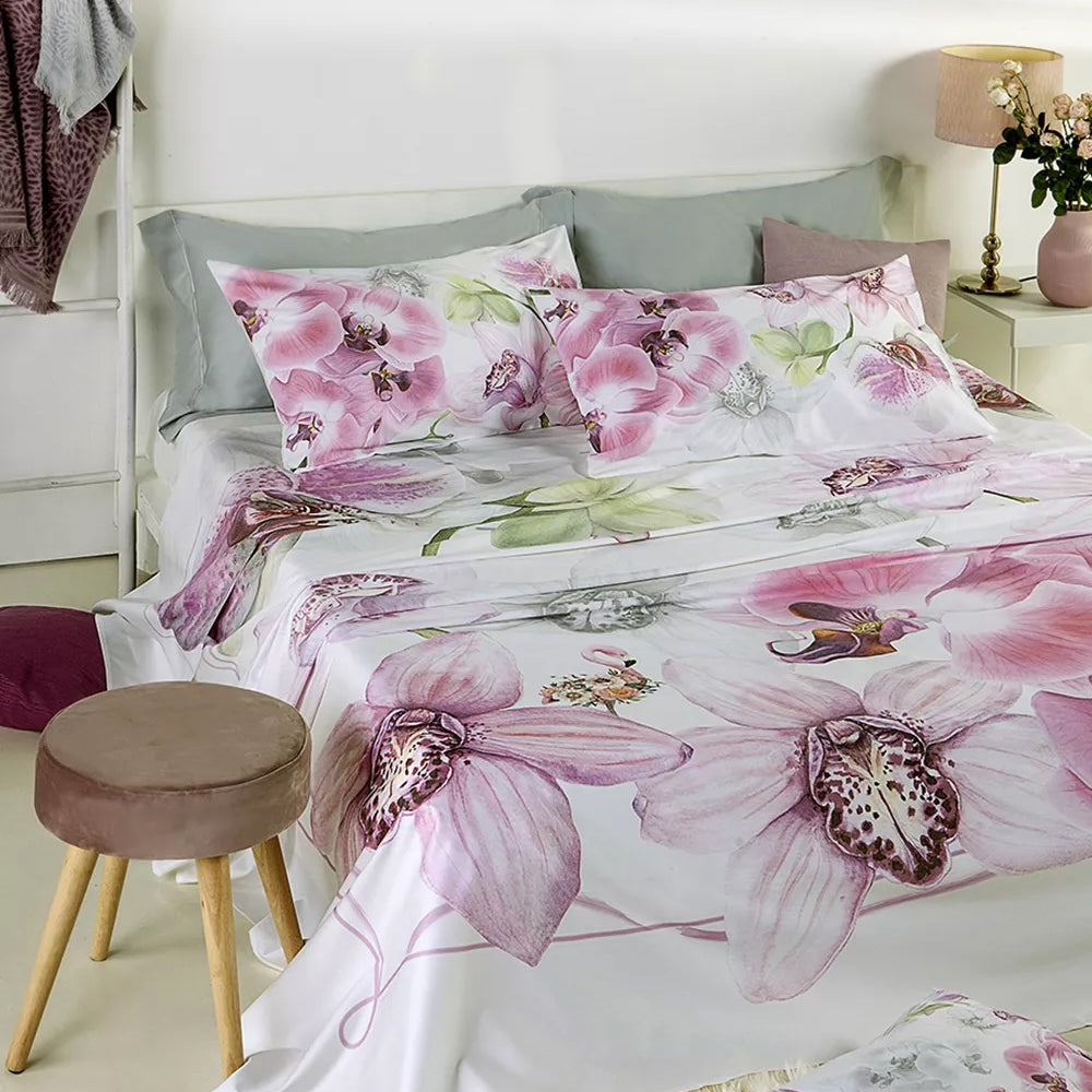 PARURE LETTO COPRILETTO TESSITURA RANDI ORCHIDEA